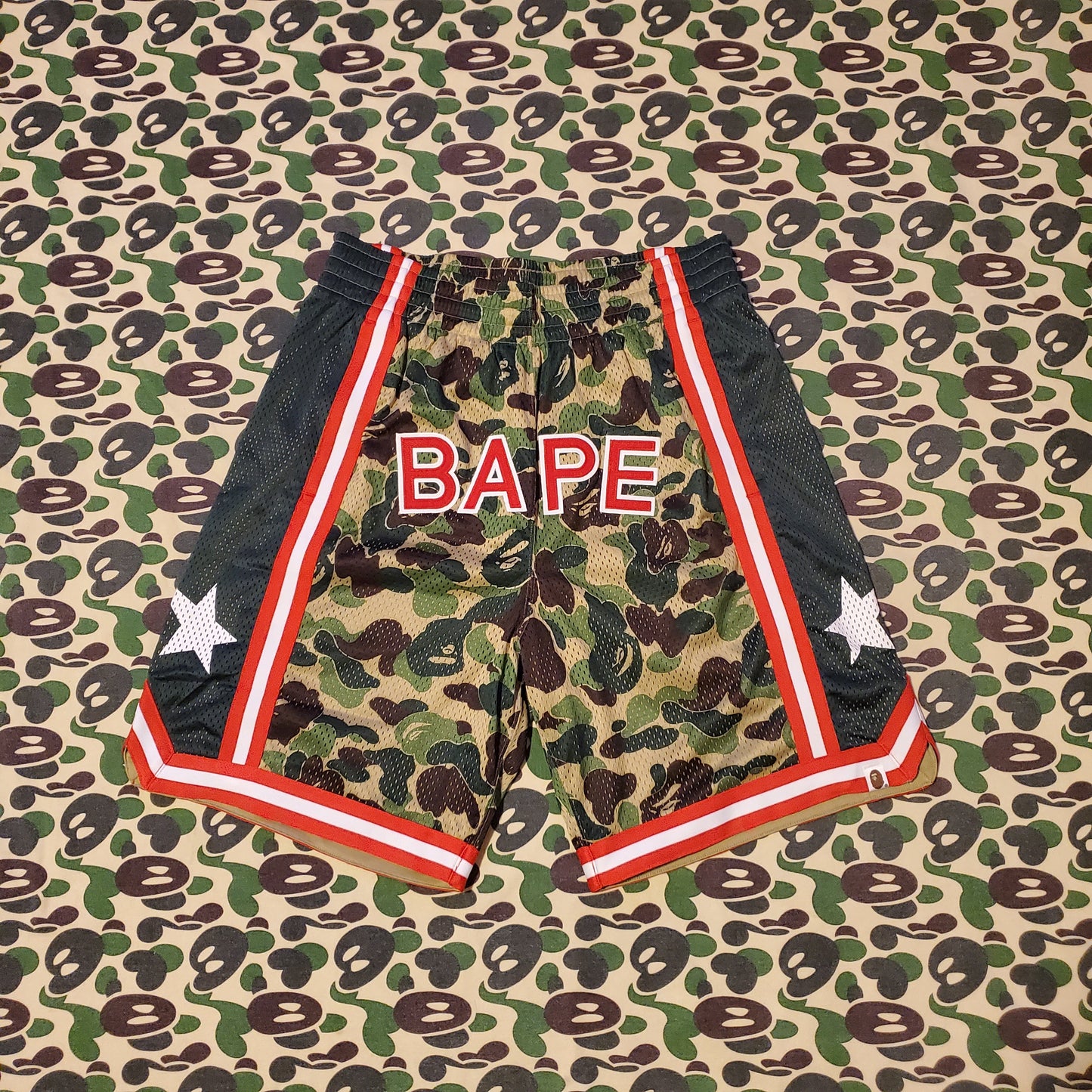 Bape ABC Green Sta Polyester Mesh Basketball Shorts