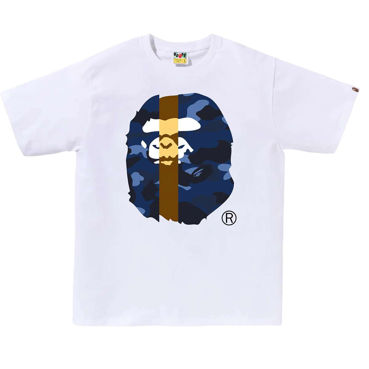 Bape Color Camo Transform Big Ape Head Shirt (White/Blue)