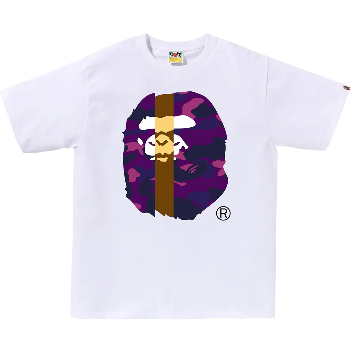 Bape Color Camo Transform Big Ape Head Shirt (White/Purple)