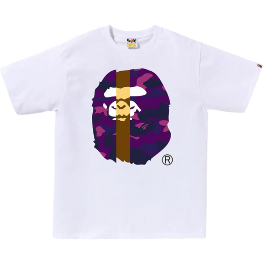 Bape Color Camo Transform Big Ape Head Shirt (White/Purple)