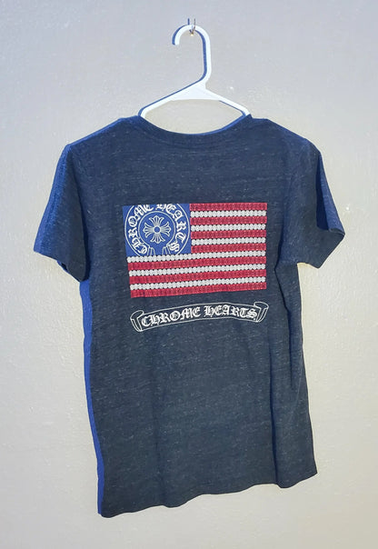 Chrome Hearts V Neck Shirt with Flag Graphic