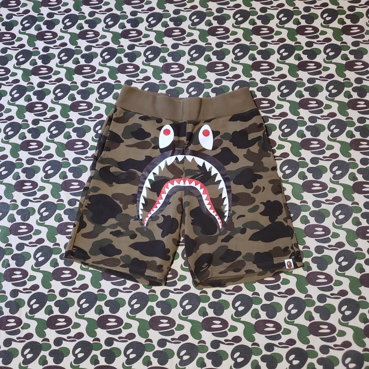 Bape 1st Green Camo Shark Cotton Shorts