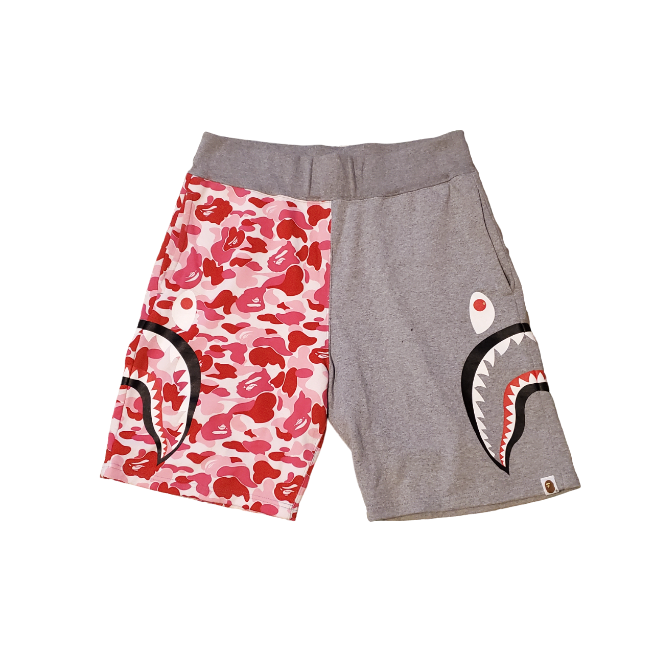 Bape Grey / ABC Pink Cotton Side Shark Shorts