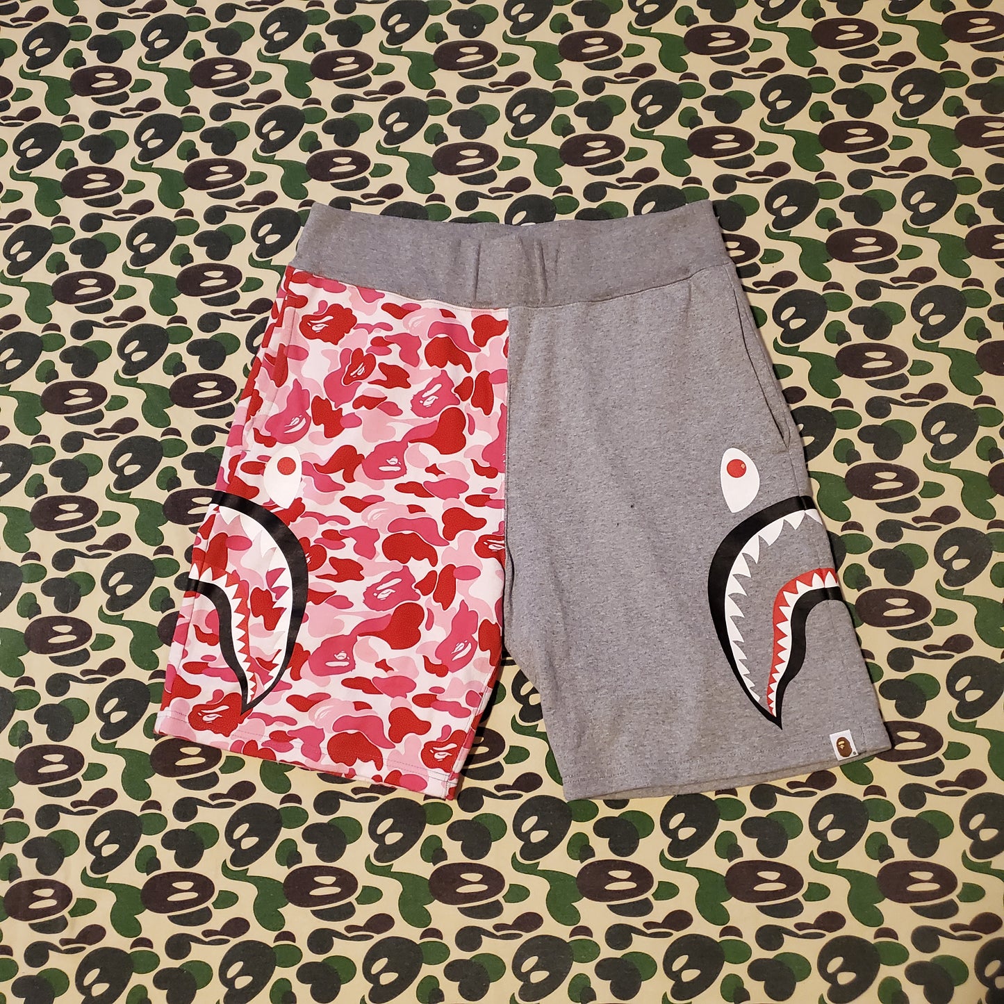 Bape Grey / ABC Pink Cotton Side Shark Shorts