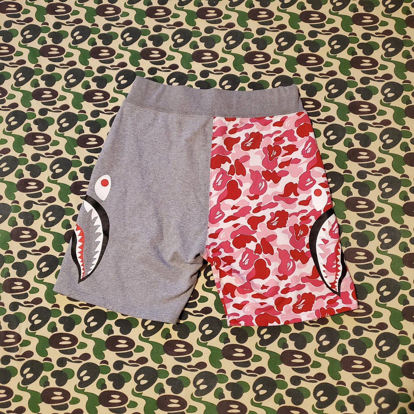 Bape Grey / ABC Pink Cotton Side Shark Shorts