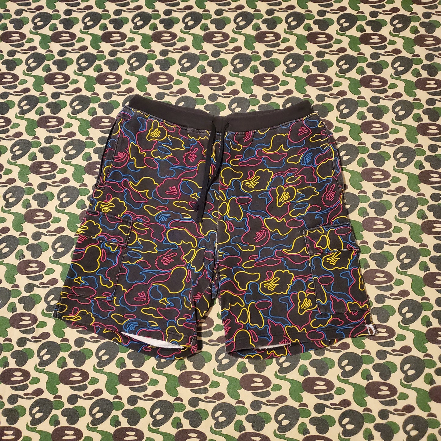 Bape Black Neon Camo Cotton Shorts