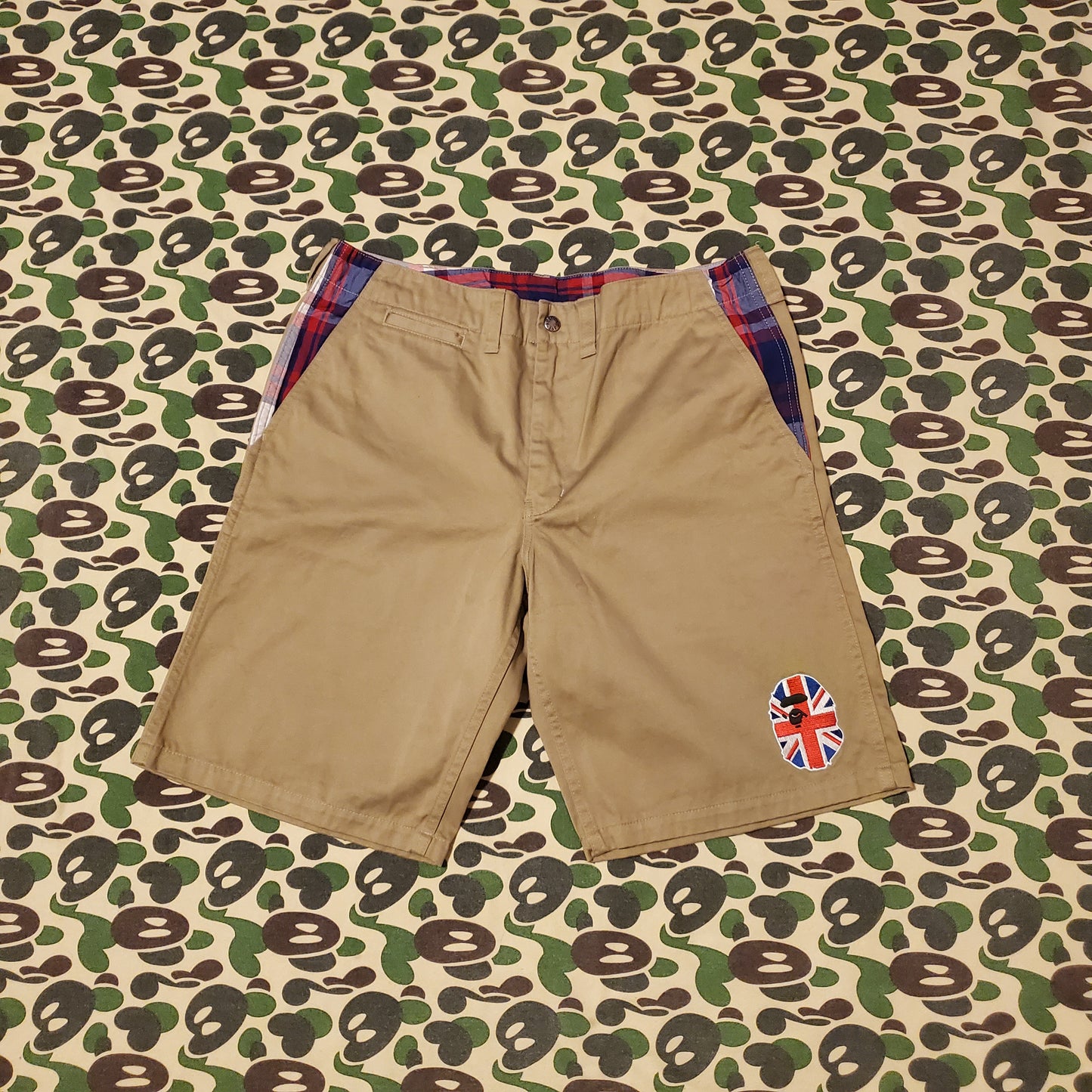 Bape Tan / Blue Plaid Khaki Shorts