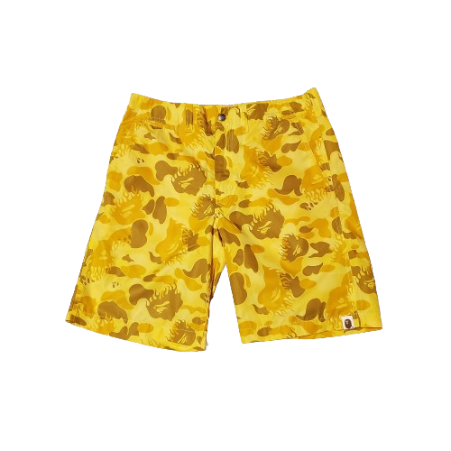 Bape Yellow Fire Camo Polyester Beach Shorts '09