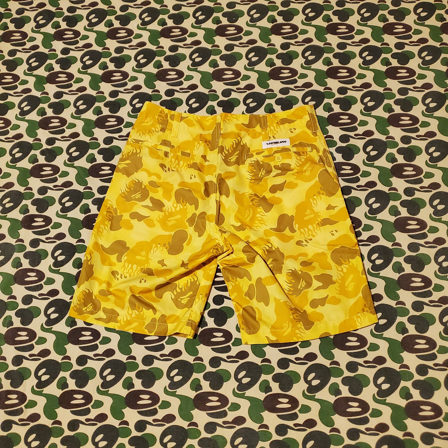 Bape Yellow Fire Camo Polyester Beach Shorts '09