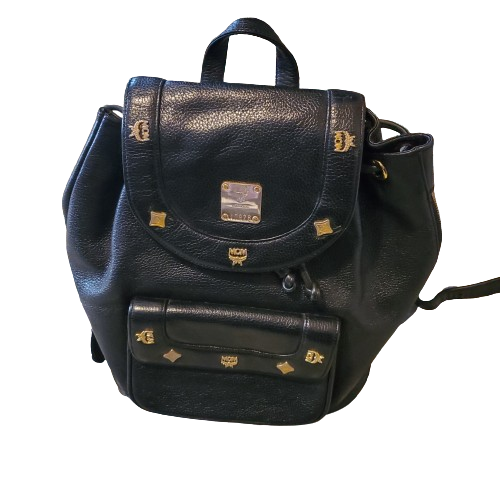 MCM Vintage Black Leather Studded Backpack