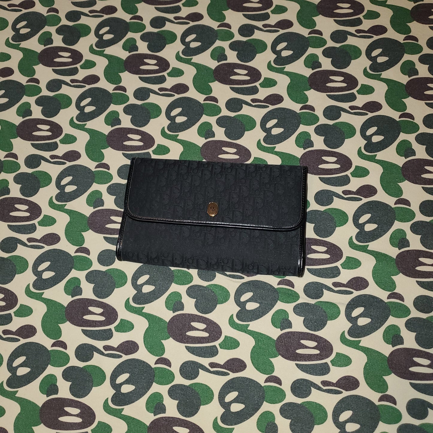 Dior Vintage Oblique Black Monogram Canvas Clutch / Purse