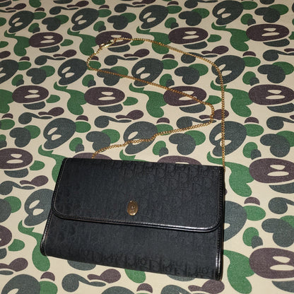 Dior Vintage Oblique Black Monogram Canvas Clutch / Purse