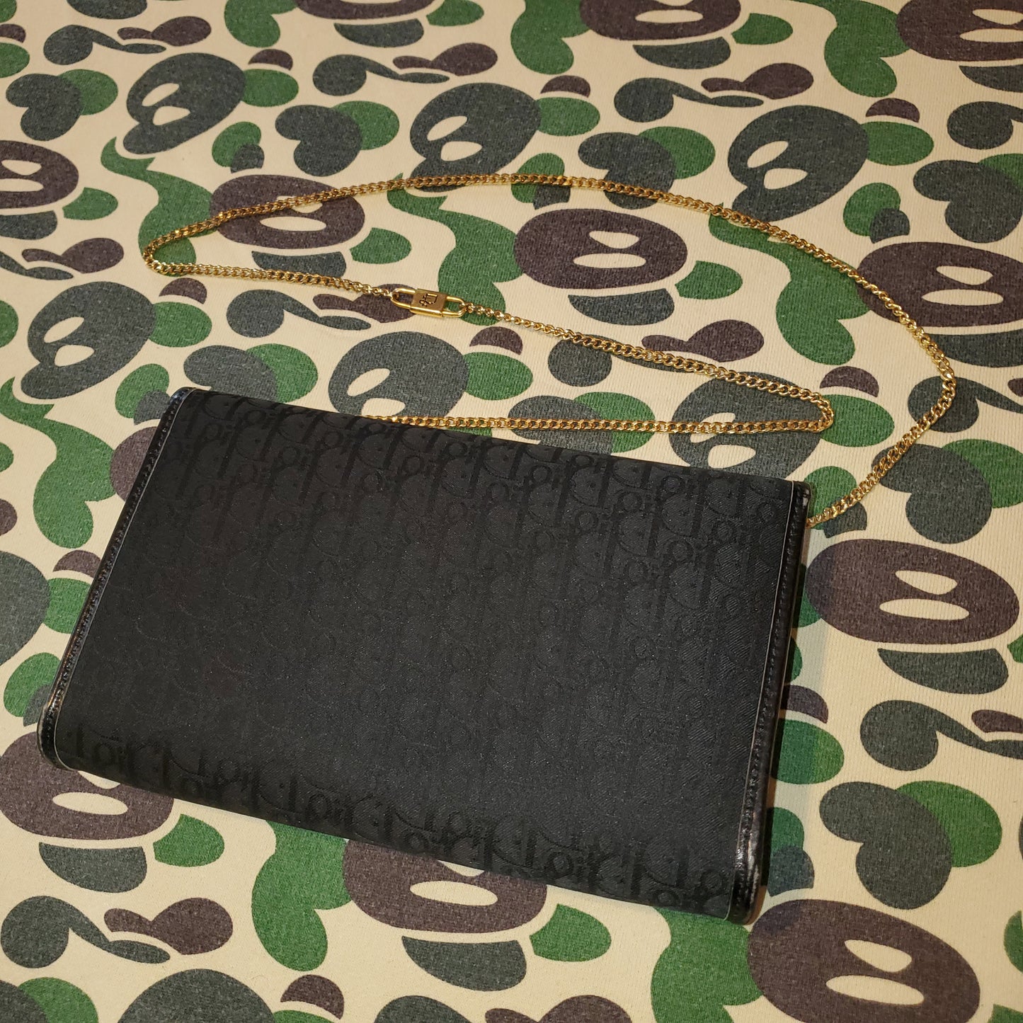 Dior Vintage Oblique Black Monogram Canvas Clutch / Purse