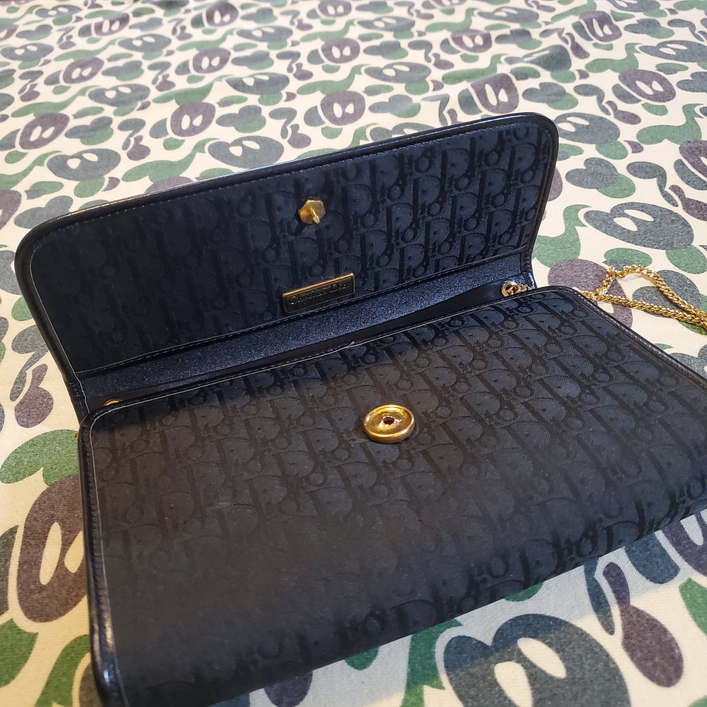 Dior Vintage Oblique Black Monogram Canvas Clutch / Purse