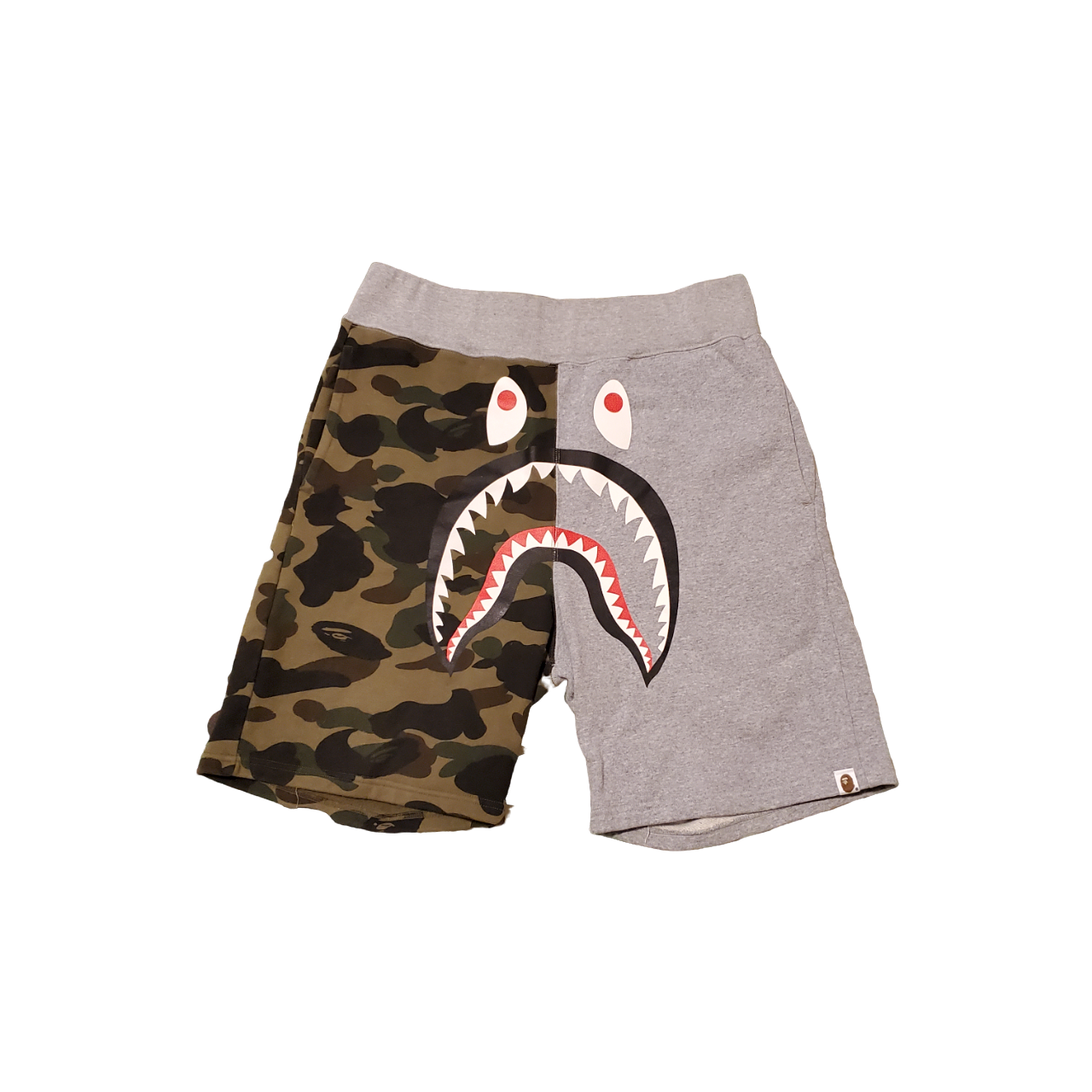 Bape Grey / Green Camo Cotton Shark Shorts