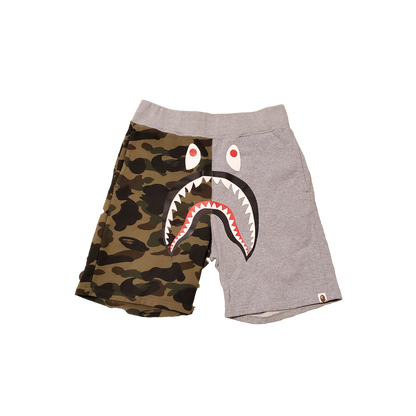 Bape Grey / Green Camo Cotton Shark Shorts