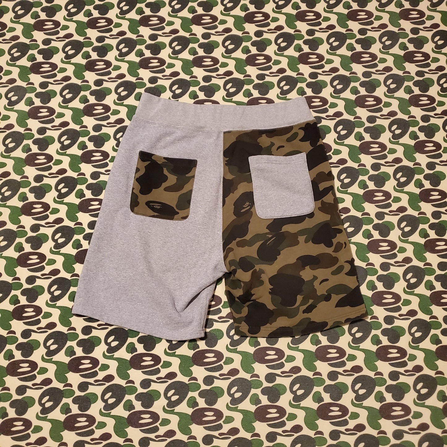 Bape Grey / Green Camo Cotton Shark Shorts