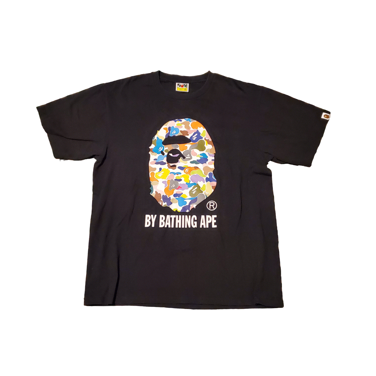 Bape Black Rainbow Camo Logo Shirt