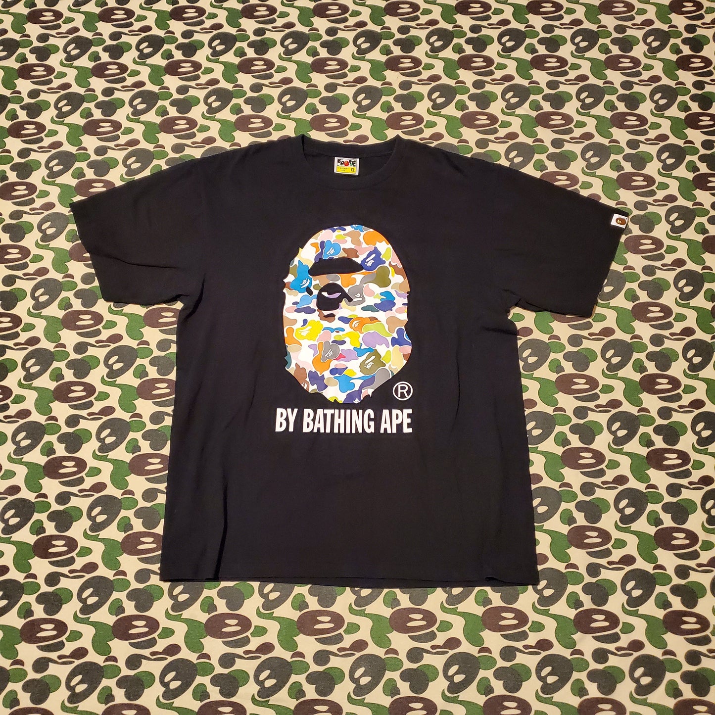 Bape Black Rainbow Camo Logo Shirt