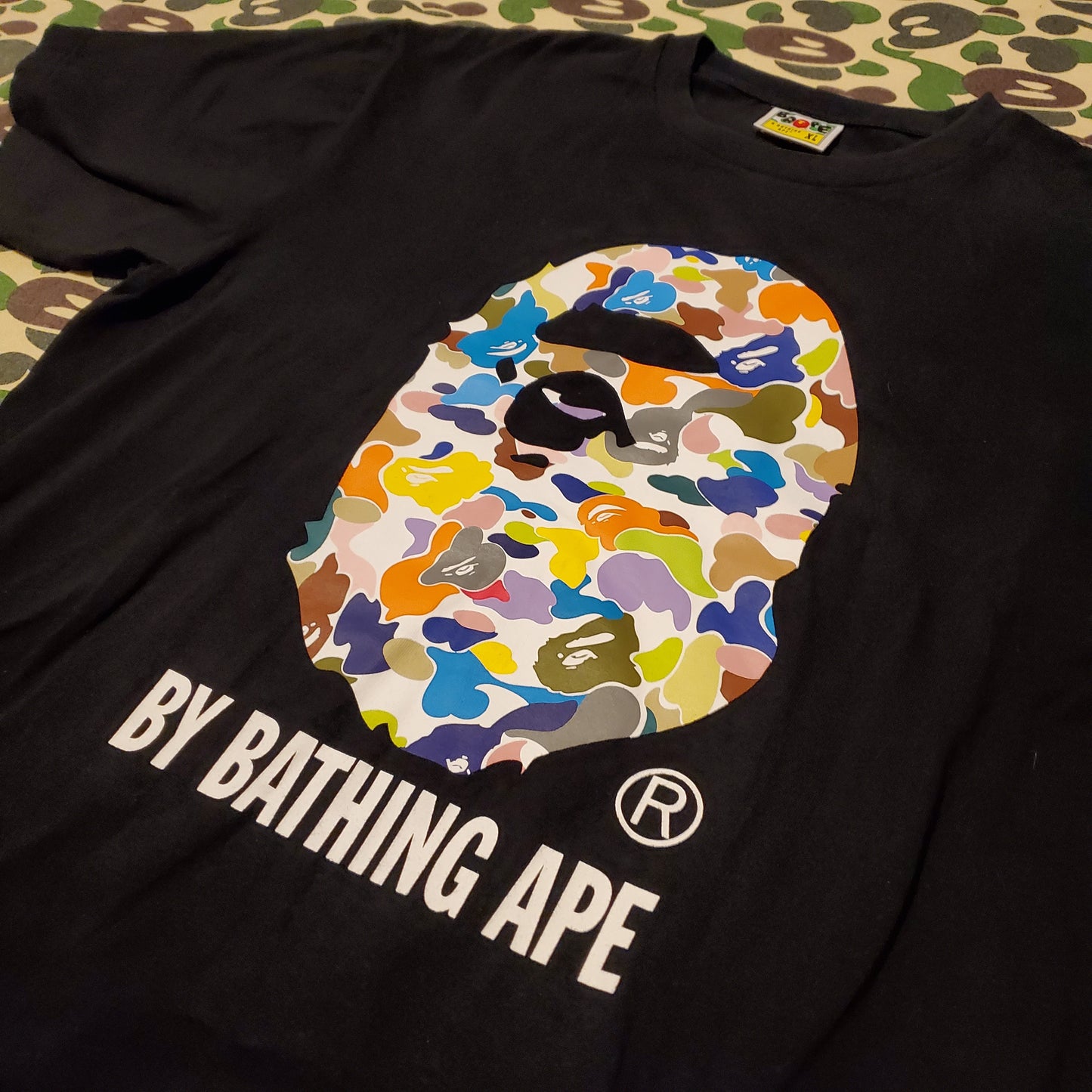 Bape Black Rainbow Camo Logo Shirt