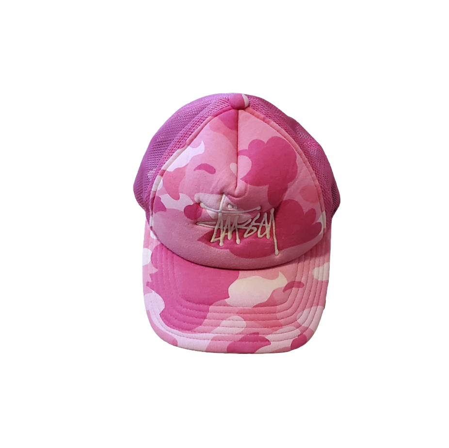 Bape x Stussy ABC Pink Trucker Hat