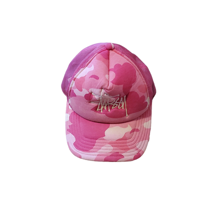 Bape x Stussy ABC Pink Trucker Hat