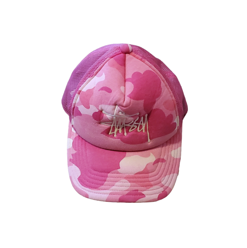 Bape x Stussy ABC Pink Trucker Hat