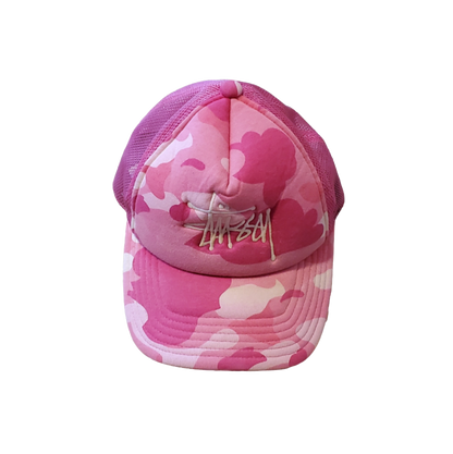 Bape x Stussy ABC Pink Trucker Hat