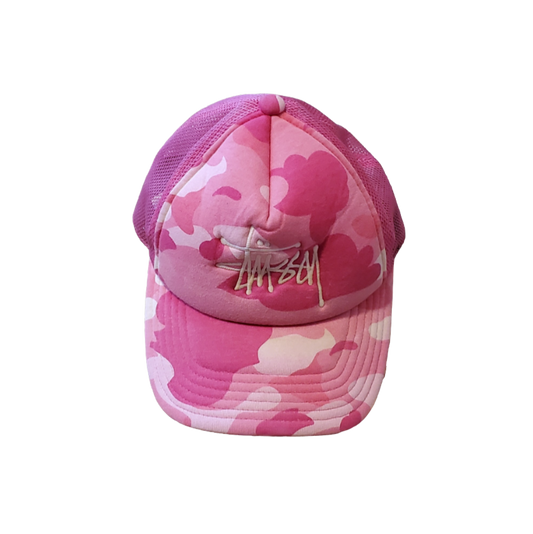 Bape x Stussy ABC Pink Trucker Hat