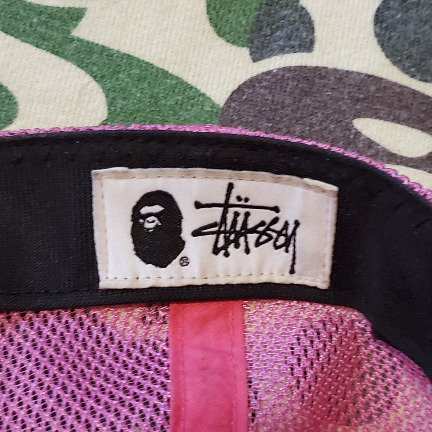 Bape x Stussy ABC Pink Trucker Hat