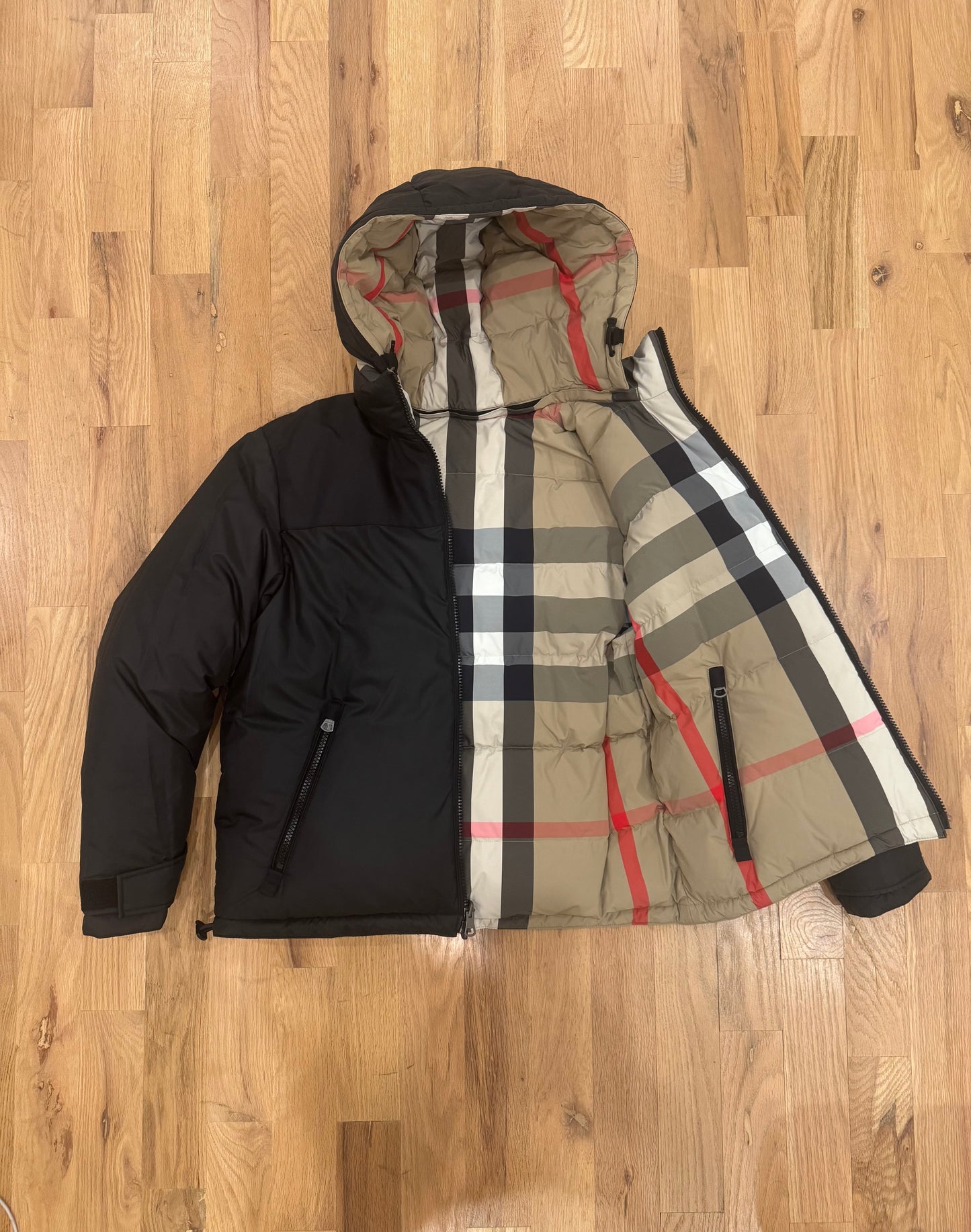 Reversible Burberry Plaid Down Puffer Coat